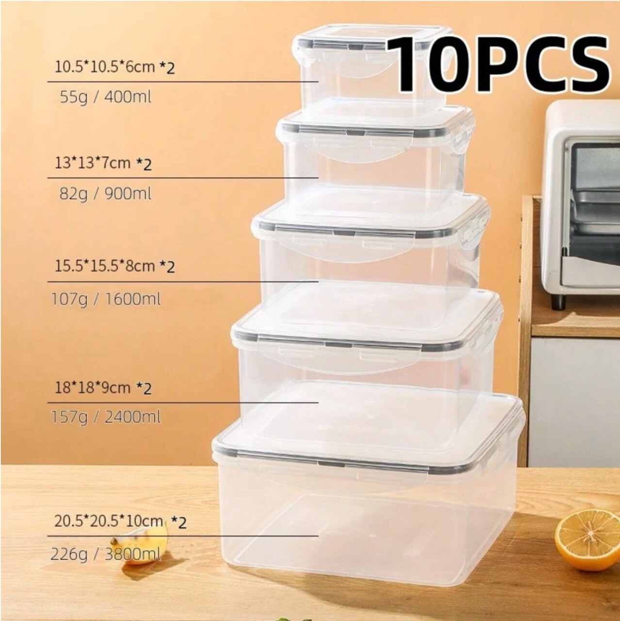 10-Piece Airtight Food Storage Container Set – Fresh-Keeping Plastic Containers for Pantry, Kitchen, Travel & Outdoor